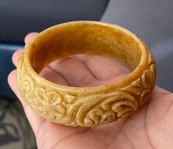 6.7 &quot; Handcrafted Genuine Honey Brown Natural Burmese Jade Women Bangle Bracelet - £47.01 GBP