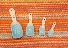 Light Blue Mason Jar Shaped "Love" Ceramic Measuring Spoons Set of 4 - READ - $9.89