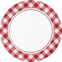Classic Red Gingham 9 Inch Plates Paper 8 Per Pack Summer BBQ Picnic Tableware - £12.78 GBP