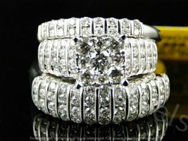 Diamond His Her Engagement Trio Ring Sets 14K Yellow Gold Plated Real 925 Silver - £128.66 GBP