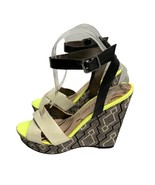 Sam and Libby Womens Size 7.5 Wedge Sandals 4.75 in Heel Black Cream Neo... - $24.74