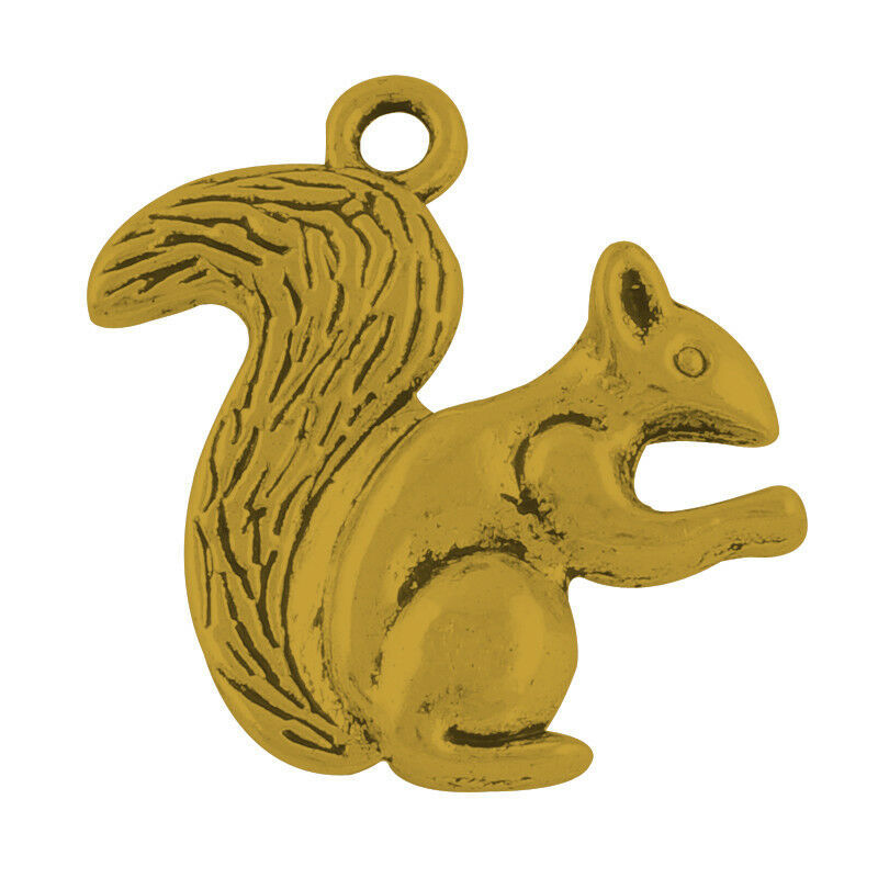 2 Squirrel Charms Antiqued Gold Animal Pendants 2 Sided Wildlife Rodent - $1.96