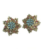 Vintage Carnegie Snowflake-Shaped Earrings Gold-Tone w/Beads &amp; Rhinestones - $1,383.96 MXN