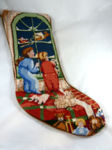 Needlepoint stocking Couple in the snow at Christmas velvet back 20&quot; Very Nice - £18.98 GBP