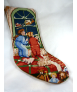 Needlepoint stocking Couple in the snow at Christmas velvet back 20&quot; Ver... - £18.82 GBP