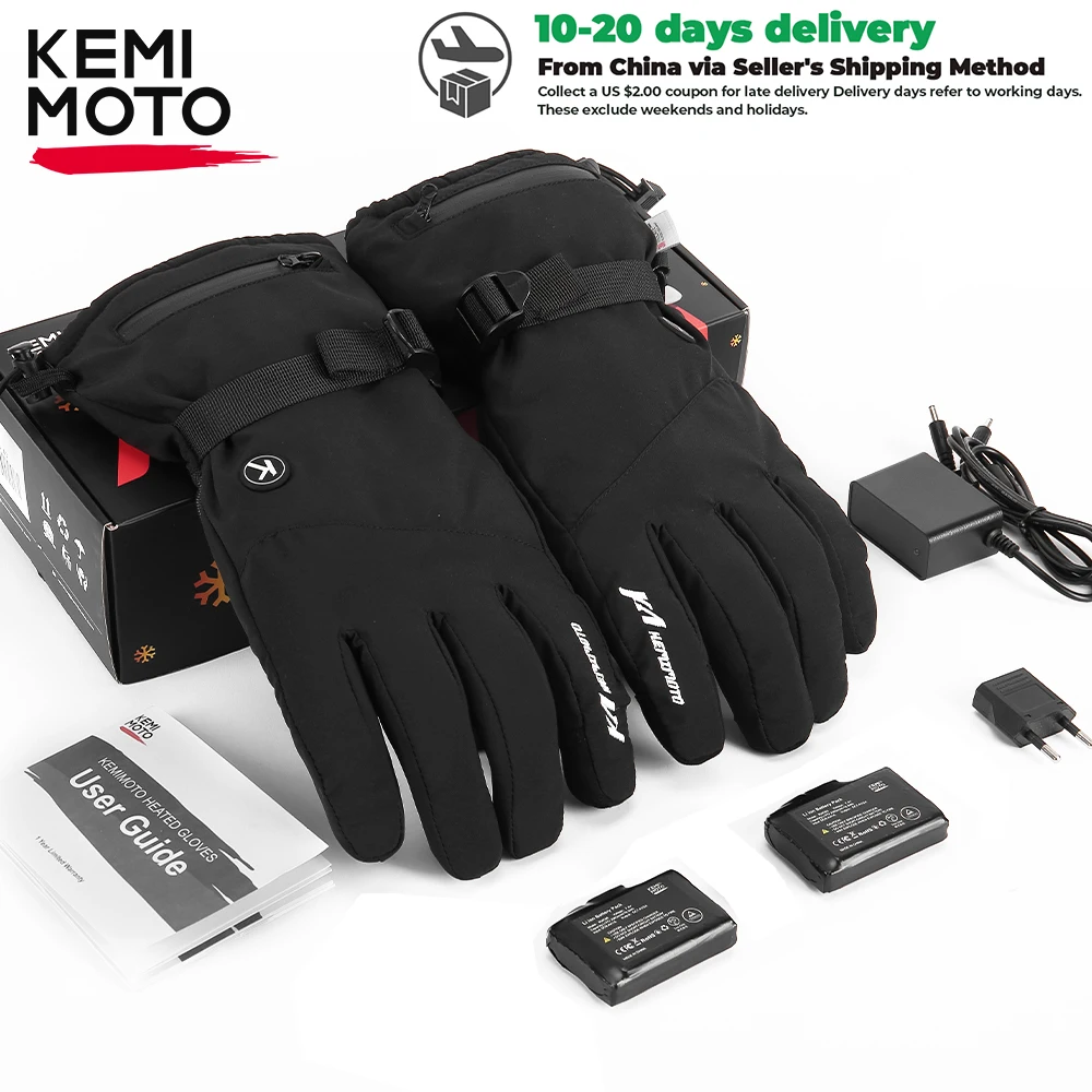 KEMIMOTO Winter Skiing Heated Gloves Snowmobile Scooter Moto Gloves Waterproof - £61.29 GBP