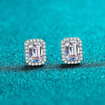 GRA Certified Emerald/Radiant Cut Halo 0.5/1/2ct Moissanite S925 Stud Earrings - £82.62 GBP+