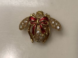 Joan Rivers Bee Pin Brooch Holiday Bow Bee Merry Enamel Crystal - $44.88