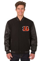 NFL Cincinnati Bengals Wool Leather Reversible Jacket Front Patch Logos Black JH - £175.85 GBP