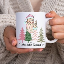 Retro Santa Coffee Mug, Pink Christmas Tree Mug, Office Staff Christmas ... - £13.36 GBP