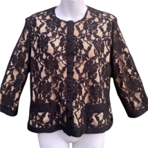 Spiegel Womens Jacket Black Beige Floral Lace overlay Pockets Crew Neck Lined 8 - £18.19 GBP