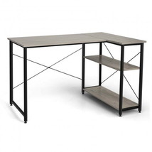 Computer Desk L Shaped 48 Inch Reversible with Adjustable Shelf-Gray - £120.82 GBP
