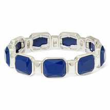 Liz Claiborne Stretch Bracelet Blue Square Stones W Silver Tone Metal NEW - £14.69 GBP