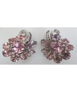 Vtg Signed Eisenberg Pink Rhinestone &amp; Rhodium Clip Earrings Stunning Large - £52.08 GBP