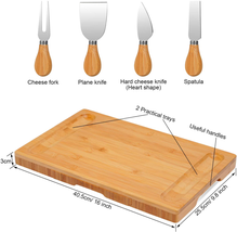 Bamboo Cheese Board w Cutlery Set Hidden Drawer Charcuterie Platter Set Platter - £28.67 GBP