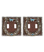 Set of 2 Western Horseshoe Turquoise Mustang Wall Double Toggle Switch P... - $39.77 CAD