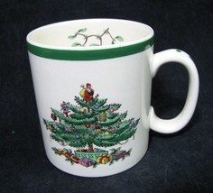Spode Christmas Tree Coffee Mug S3324 White Porcelain Green Rim vtg - £6.19 GBP
