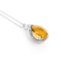14k Solid White Gold Necklace w/ Natural Diamond &amp; Citrine Gemstone 14&quot;-24&quot; L - £453.98 GBP