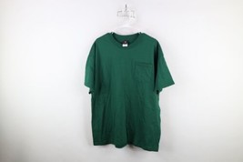 Vintage 90s Hanes Beefy Mens XL Blank Pocket Short Sleeve T-Shirt Green Cotton - £30.54 GBP