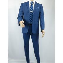 Men's Renoir Wool Blend Slim Fit 2pc Suit Sharkskin Texture 557-1 Blue image 2