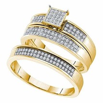 10kt Yellow Gold His &amp; Hers Round Diamond Cluster Matching Bridal Wedding Ring B - £478.88 GBP