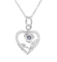Sterling Silver Heart &amp; Rose Necklace, June Lavender/Lt Blue, 16&quot; - £19.97 GBP