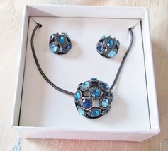 Nine West Aqua Blue Rhinestone Necklace & Earring Set Mint in Box 16-19" - £7.95 GBP