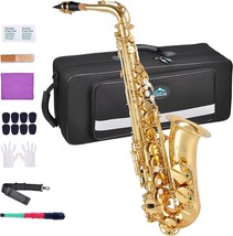 EASTROCK Alto Saxophone Gold E Flat Sax Full Kit for Students Beginner with - £275.05 GBP