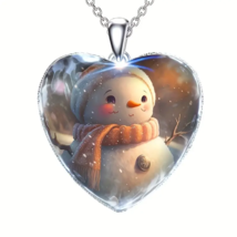 Snowman Heart Pendant Necklace - New - £10.01 GBP