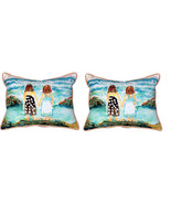 Pair of Betsy Drake Twins on Rocks Large Indoor Outdoor Pillows - £70.05 GBP