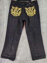 Eight 732 Jeans Mens 44 Black Gold Embroidered Distressed Hip Hop Street... - $83.15