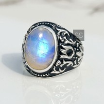 Unisex Blue Flash Moonstone Rings Handmade 925K Ring Christmas Thanksgiving Gift - £65.75 GBP