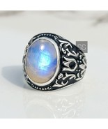 Unisex Blue Flash Moonstone Rings Handmade 925K Ring Christmas Thanksgiv... - £65.88 GBP