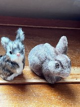 Lot of Small Flocked Brown &amp; White &amp; Gray Fake Fur Spring Easter Bunny Rabbit - £7.58 GBP