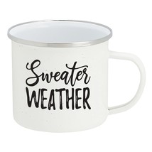HOME &amp; HOOPLA Fall Enamel Camping Coffee Mug Sweater Weather Tin Cup 15 Ounce (W - £12.23 GBP