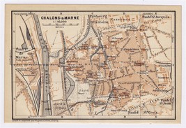 1905 Antique City Map Of CHALONS-SUR-MARNE CHALONS-SUR-CHAMPAGNE France - £20.20 GBP