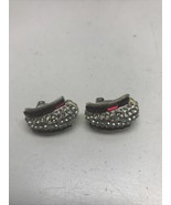 vintage Silver Tone Red Synthetic Stone Clip On Earrings KG - $188.16 MXN