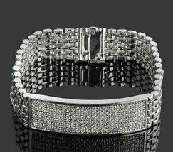 5.00CT Round Cut Simulated Diamond Men Dog Tag Bracelet 925 Silver Gold Plated - £173.87 GBP