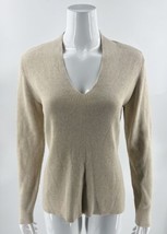 Liz Claiborne Sweater Size Large Beige Heather Ribbed Cotton V Neck Stre... - $33.66