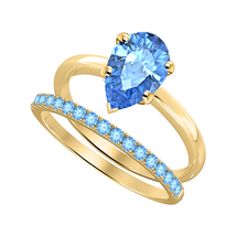 Pear Cut Blue Topaz 14k Yellow Gold Over 925 Silver Engagement Bridal Ring - £100.16 GBP