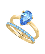 Pear Cut Blue Topaz 14k Yellow Gold Over 925 Silver Engagement Bridal Ring - £99.55 GBP