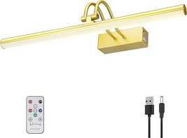 Picture Light 20In Battery Operated Picture Lights Paintings Metal Remote Gold - £26.14 GBP