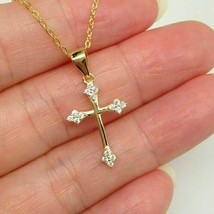 1/4Ct Round Natural Moissanite Silver Cross Pendant Necklace in 14K Gold Over - £66.87 GBP