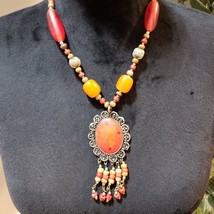 Womens Fashion Orange Beaded Kuchi Pendant Necklace with Hook &amp; Eye Clasp - £20.60 GBP