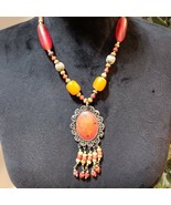 Womens Fashion Orange Beaded Kuchi Pendant Necklace with Hook &amp; Eye Clasp - $36.40 CAD