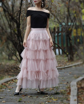 Black Tiered Tulle Maxi Skirt Women Custom Plus Size Layered Tulle Skirt image 7