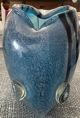 Vintage Art Glass Blue Black Figurine Fish Item image 3