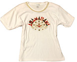 Vintage Eminent Blanc Nautique Voile Décoré T-Shirt Brodé Perlé M - $14.84