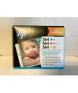 NEW HP 564 3-Pack CYAN/YELLOW/MAGENTA Ink Cartridges + Photo Paper J2X80AN - £10.80 GBP