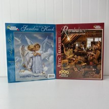 Lot of 2 White Mountain 1000 Piece Puzzles - “Attic Treasures” &amp; “Angel Kisses” - £19.97 GBP